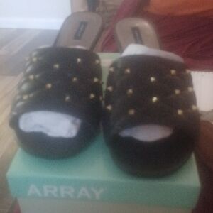 Array Black Slide Sandals with Gold Studs